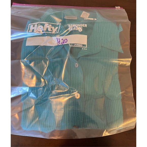 EUC Chico's Teal striped button down shirt ladies front pockets roll up sleeves - Picture 9 of 9